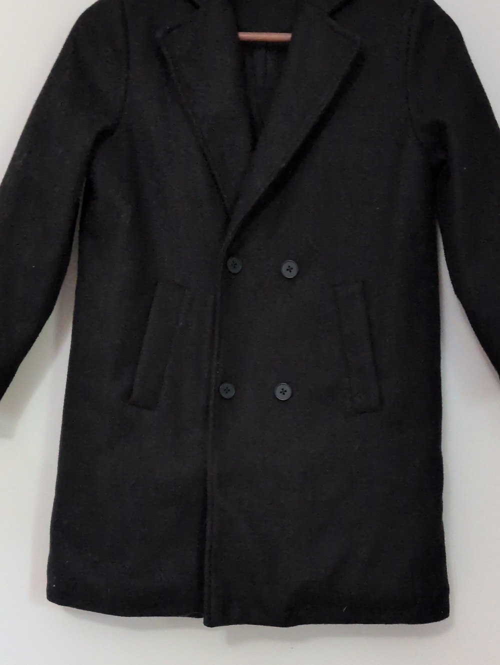 Boy's Black Double-Breasted Wool Coat - Classic Formal Overcoat